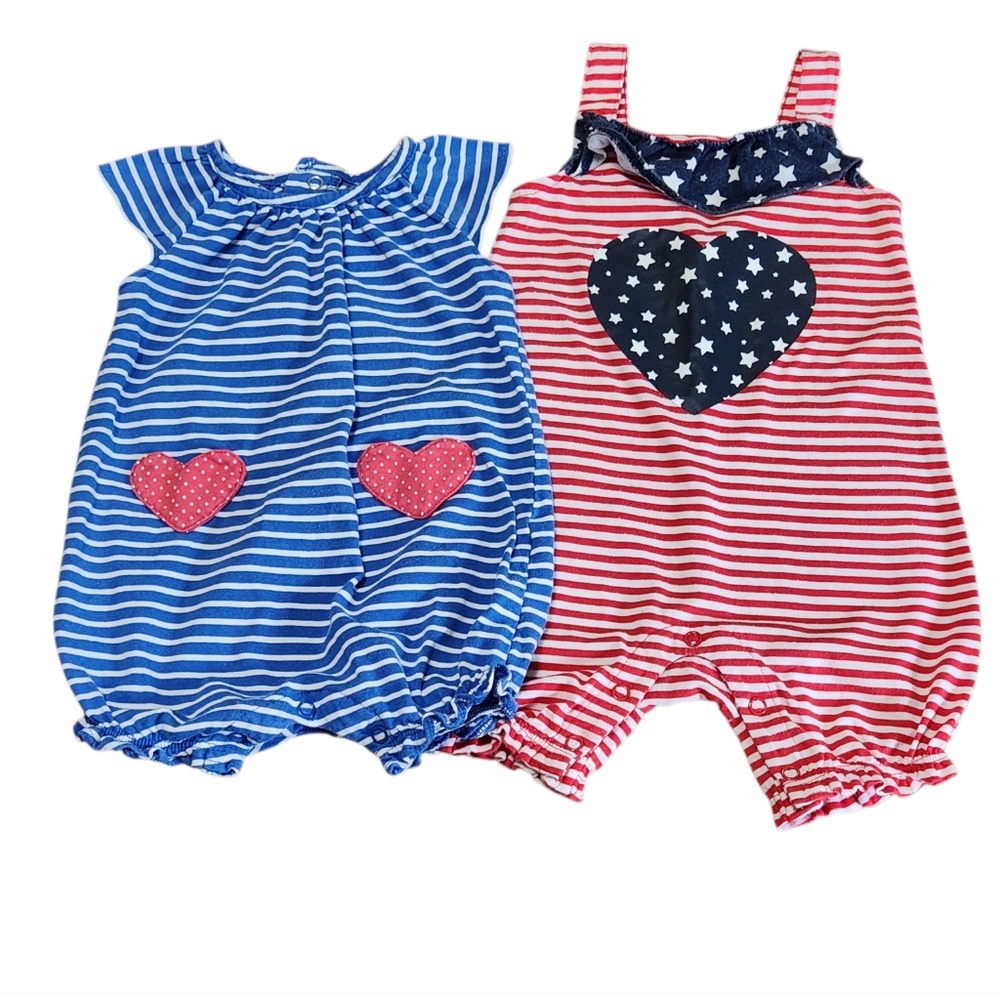 Carter's Blue White And Red Striped Baby Rompers